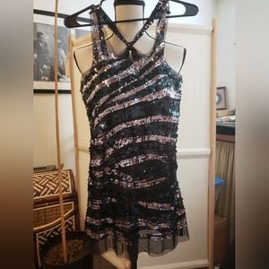 Love Culture black & silver sequined sleeveless mini dress sheer size small